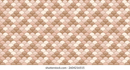 Elegant seamless pattern of overlapping scales in soft beige and brown tones.  Perfect for backgrounds, textures, or design elements evokes a sense of calm and sophistication.