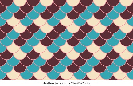 Elegante patrón sin fisuras de escalas superpuestas en verde azulado, marrón y crema.  Perfecto para el diseño textil, fondos de Sitio web o proyectos decorativos.