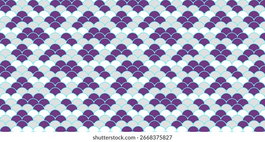 Elegante patrón transparente de escalas superpuestas en púrpura, blanco y verde azulado claro.  Perfecto para el diseño textil, fondos de Sitio web o estampados decorativos.