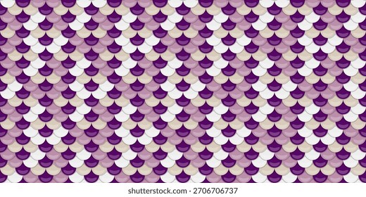 Elegante padrão sem emenda de escamas sobrepostas em roxo, bege e branco.  Perfeito para moda, têxteis, fundos de site e projetos decorativos.