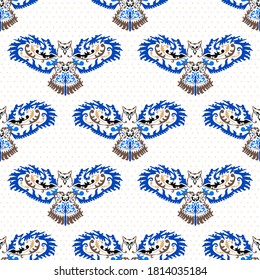 Elegant seamless pattern with owl birds, design elements. Bird pattern for invitations, cards, print, gift wrap, manufacturing, textile, fabric, wallpapers