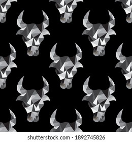 Elegant seamless pattern with Ox zodiac symbols of Chinese New Year, design element. Can be used for invitations, cards, print, gift wrap, manufacturing, textile, fabric, wallpapers. 2021 zodiac theme