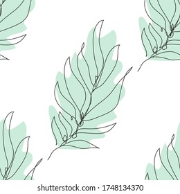 Elegant seamless pattern with palm leaves, design elements. Floral  pattern for invitations, cards, print, gift wrap, manufacturing, textile, fabric, wallpapers. Continuous line art style