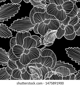 Elegant seamless pattern with pansy flowers, design elements. Floral  pattern for invitations, cards, print, gift wrap, manufacturing, textile, fabric, wallpapers