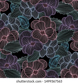 Elegant seamless pattern with pansy flowers, design elements. Floral  pattern for invitations, cards, print, gift wrap, manufacturing, textile, fabric, wallpapers