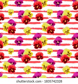 Elegant seamless pattern with pansy flowers, design elements. Floral  pattern for invitations, cards, print, gift wrap, manufacturing, textile, fabric, wallpapers