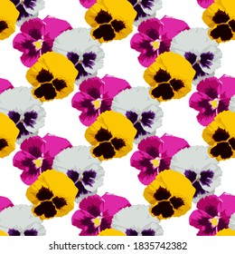 Elegant seamless pattern with pansy flowers, design elements. Floral  pattern for invitations, cards, print, gift wrap, manufacturing, textile, fabric, wallpapers