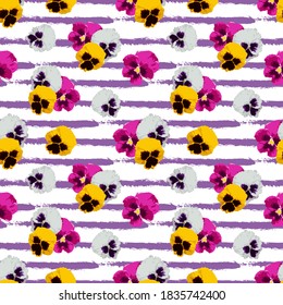 Elegant seamless pattern with pansy flowers, design elements. Floral  pattern for invitations, cards, print, gift wrap, manufacturing, textile, fabric, wallpapers