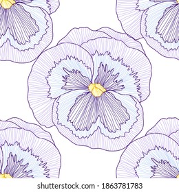 Elegant seamless pattern with pansy flowers, design elements. Floral  pattern for invitations, cards, print, gift wrap, manufacturing, textile, fabric, wallpapers
