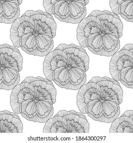 Elegant seamless pattern with pansy flowers, design elements. Floral  pattern for invitations, cards, print, gift wrap, manufacturing, textile, fabric, wallpapers