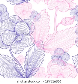 Elegant seamless pattern with pansy pastel flowers, design element. Beautiful floral background. Floral pattern for wedding invitations, greeting cards, scrapbooking, print.