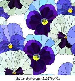 Elegant seamless pattern with pansy, viola flowers, design elements. Floral  pattern for invitations, cards, print, gift wrap, manufacturing, textile, fabric, wallpapers