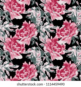 Elegant seamless pattern with peony flowers, design elements. Floral  pattern for invitations, cards, print, gift wrap, manufacturing, textile, fabric, wallpapers