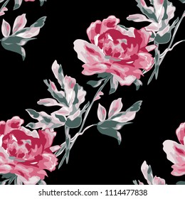 Elegant seamless pattern with peony flowers, design elements. Floral  pattern for invitations, cards, print, gift wrap, manufacturing, textile, fabric, wallpapers