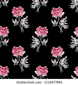 Elegant seamless pattern with peony flowers, design elements. Floral  pattern for invitations, cards, print, gift wrap, manufacturing, textile, fabric, wallpapers