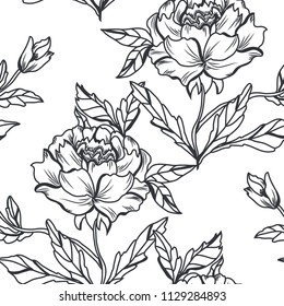 Elegant seamless pattern with peony flowers, design elements. Floral  pattern for invitations, cards, print, gift wrap, manufacturing, textile, fabric, wallpapers