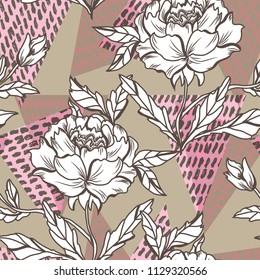 Elegant seamless pattern with peony flowers, design elements. Floral  pattern for invitations, cards, print, gift wrap, manufacturing, textile, fabric, wallpapers