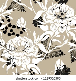 Elegant seamless pattern with peony flowers, design elements. Floral  pattern for invitations, cards, print, gift wrap, manufacturing, textile, fabric, wallpapers