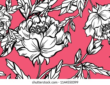 Elegant seamless pattern with peony flowers, design elements. Floral  pattern for invitations, cards, print, gift wrap, manufacturing, textile, fabric, wallpapers