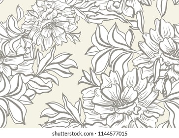 Elegant seamless pattern with peony flowers, design elements. Floral  pattern for invitations, cards, print, gift wrap, manufacturing, textile, fabric, wallpapers