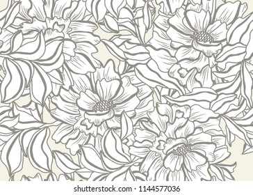 Elegant seamless pattern with peony flowers, design elements. Floral  pattern for invitations, cards, print, gift wrap, manufacturing, textile, fabric, wallpapers