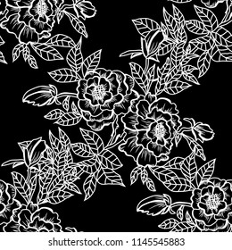 Elegant seamless pattern with peony flowers, design elements. Floral  pattern for invitations, cards, print, gift wrap, manufacturing, textile, fabric, wallpapers