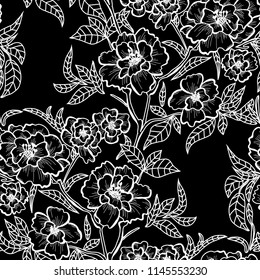 Elegant seamless pattern with peony flowers, design elements. Floral  pattern for invitations, cards, print, gift wrap, manufacturing, textile, fabric, wallpapers