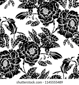 Elegant seamless pattern with peony flowers, design elements. Floral  pattern for invitations, cards, print, gift wrap, manufacturing, textile, fabric, wallpapers
