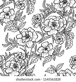 Elegant seamless pattern with peony flowers, design elements. Floral  pattern for invitations, cards, print, gift wrap, manufacturing, textile, fabric, wallpapers