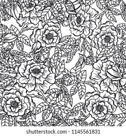 Elegant seamless pattern with peony flowers, design elements. Floral  pattern for invitations, cards, print, gift wrap, manufacturing, textile, fabric, wallpapers