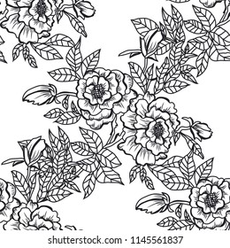 Elegant seamless pattern with peony flowers, design elements. Floral  pattern for invitations, cards, print, gift wrap, manufacturing, textile, fabric, wallpapers