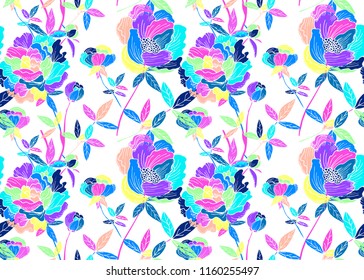 Elegant seamless pattern with peony flowers, design elements. Floral  pattern for invitations, cards, print, gift wrap, manufacturing, textile, fabric, wallpapers