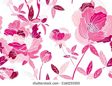 Elegant seamless pattern with peony flowers, design elements. Floral  pattern for invitations, cards, print, gift wrap, manufacturing, textile, fabric, wallpapers