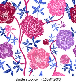 Elegant seamless pattern with peony flowers, design elements. Floral  pattern for invitations, cards, print, gift wrap, manufacturing, textile, fabric, wallpapers