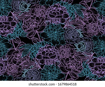 Elegant seamless pattern with peony flowers, design elements. Floral  pattern for invitations, cards, print, gift wrap, manufacturing, textile, fabric, wallpapers