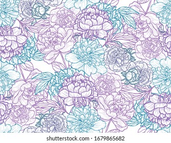 Diseño elegante y sin fisuras con flores de peón, elementos de diseño. Patrón floral para invitaciones, tarjetas, papel, envoltura de regalo, manufactura, textiles, tejidos, papeles pintados