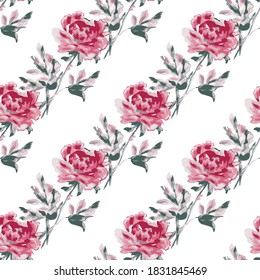 Elegante y sin fisuras con flores de peonía, elementos de diseño. Patrón floral para invitaciones, tarjetas, impresiones, envolturas de regalo, manufactura, textiles, tejidos, papeles pintados