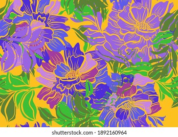 Elegantes, nahtloses Muster mit Peronenblumen, Designelementen. Blumenmuster für Einladungen, Karten, Druck, Geschenkverpackungen, Herstellung, Textilien, Gewebe, Wallpaper