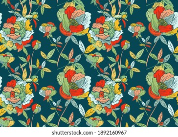 Elegant seamless pattern with peony flowers, design elements. Floral  pattern for invitations, cards, print, gift wrap, manufacturing, textile, fabric, wallpapers