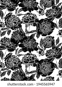 Elegant seamless pattern with peony flowers, design elements. Floral  pattern for invitations, cards, print, gift wrap, manufacturing, textile, fabric, wallpapers
