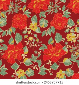 Elegant seamless pattern with peony flowers, design elements. Floral seamless pattern.