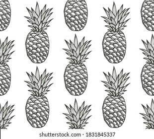 Elegant seamless pattern with pineapples, design elements. Fruit  pattern for invitations, cards, print, gift wrap, manufacturing, textile, fabric, wallpapers. Food, kitchen, vegetarian theme