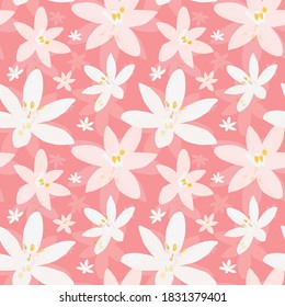 Elegantes, nahtloses Muster mit rosafarbenen Blumen, Designelementen. Blumenmuster für Einladungen, Karten, Druck, Geschenkverpackungen, Herstellung, Textilien, Gewebe, Wallpaper