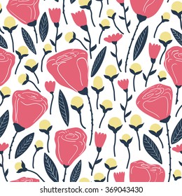 Elegant seamless pattern with pink flowers, vector illustration. Seamless pattern with fennel. Seamless pattern can be used for wallpaper, pattern fills, web page background, surface textures.
