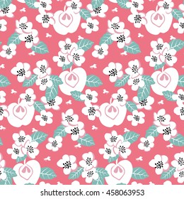 Elegant seamless pattern with pink flowers, vector illustration