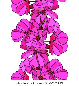 Elegant seamless pattern with pink geranium flowers, design elements. Floral  pattern for invitations, cards, print, gift wrap, manufacturing, textile, fabric, wallpapers