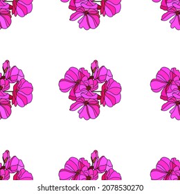 Elegant seamless pattern with pink geranium flowers, design elements. Floral  pattern for invitations, cards, print, gift wrap, manufacturing, textile, fabric, wallpapers