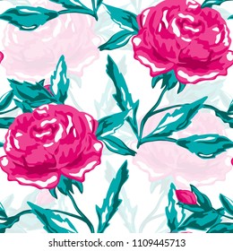 Elegant seamless pattern with pink peony flowers, design elements. Floral  pattern for invitations, cards, print, gift wrap, manufacturing, textile, fabric, wallpapers