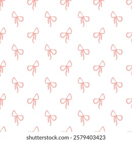 Elegant seamless pattern with pink ribbons and bows. Romantic Valentine’s Day print for creative and seasonal applications. Ideal for scrapbooking, textile prints, advertising materials