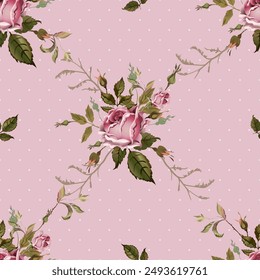 Elegant seamless pattern of pink roses